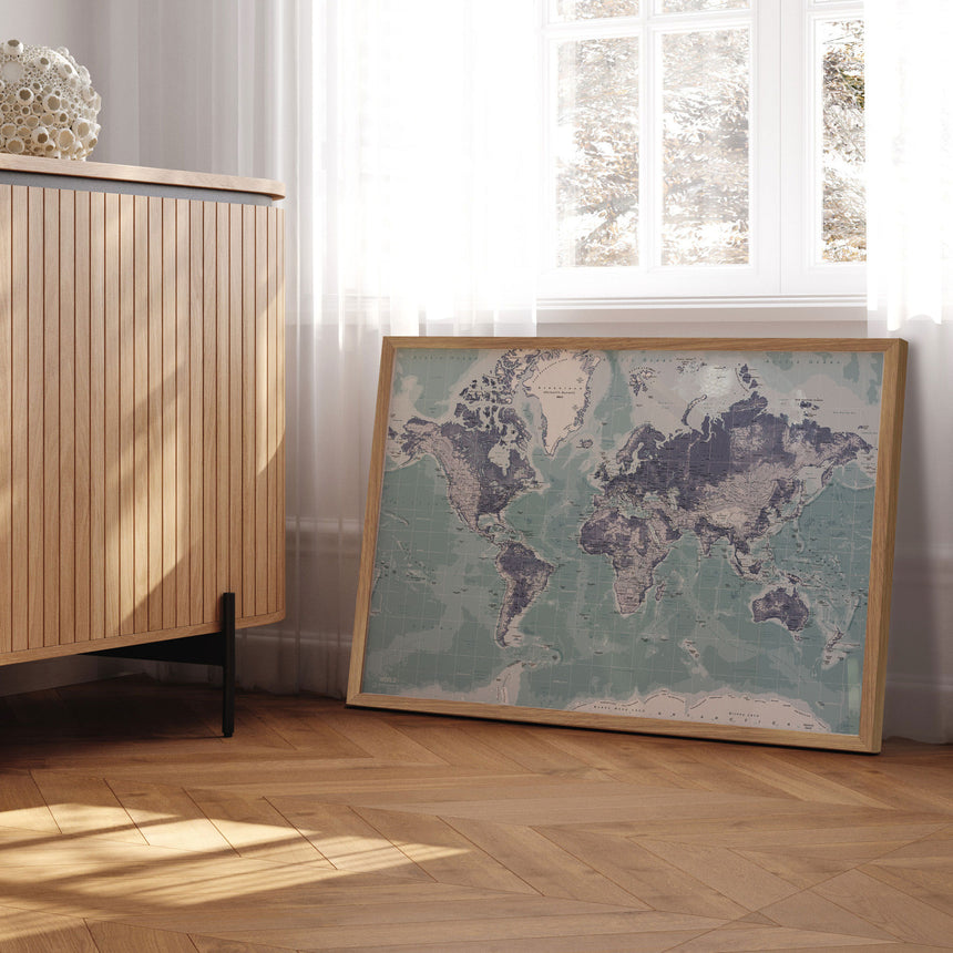 Verdenskort - Ice Blue - Plakat - Incado