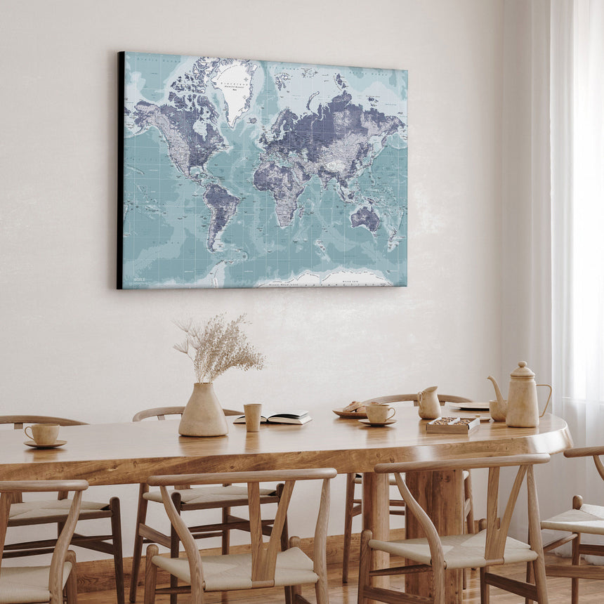 Verdenskort - Ice Blue - Lærredstryk - Incado