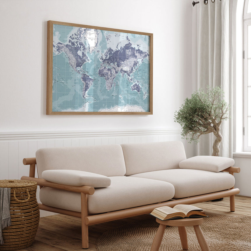 Verdenskort - Ice Blue - Plakat - Incado