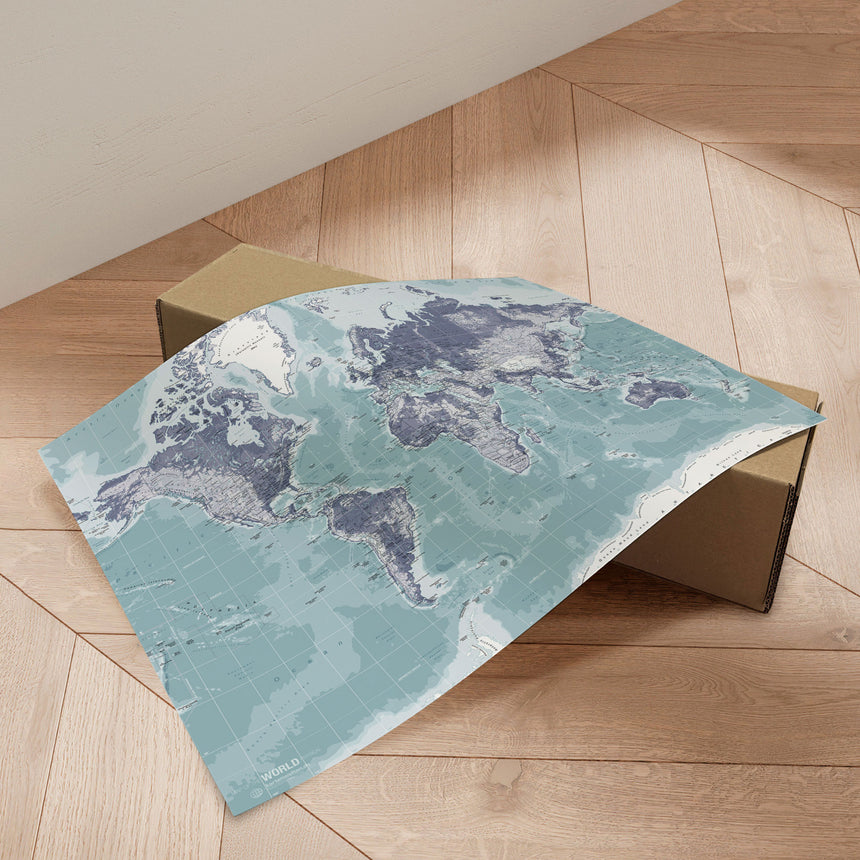 Verdenskort - Ice Blue - Plakat - Incado