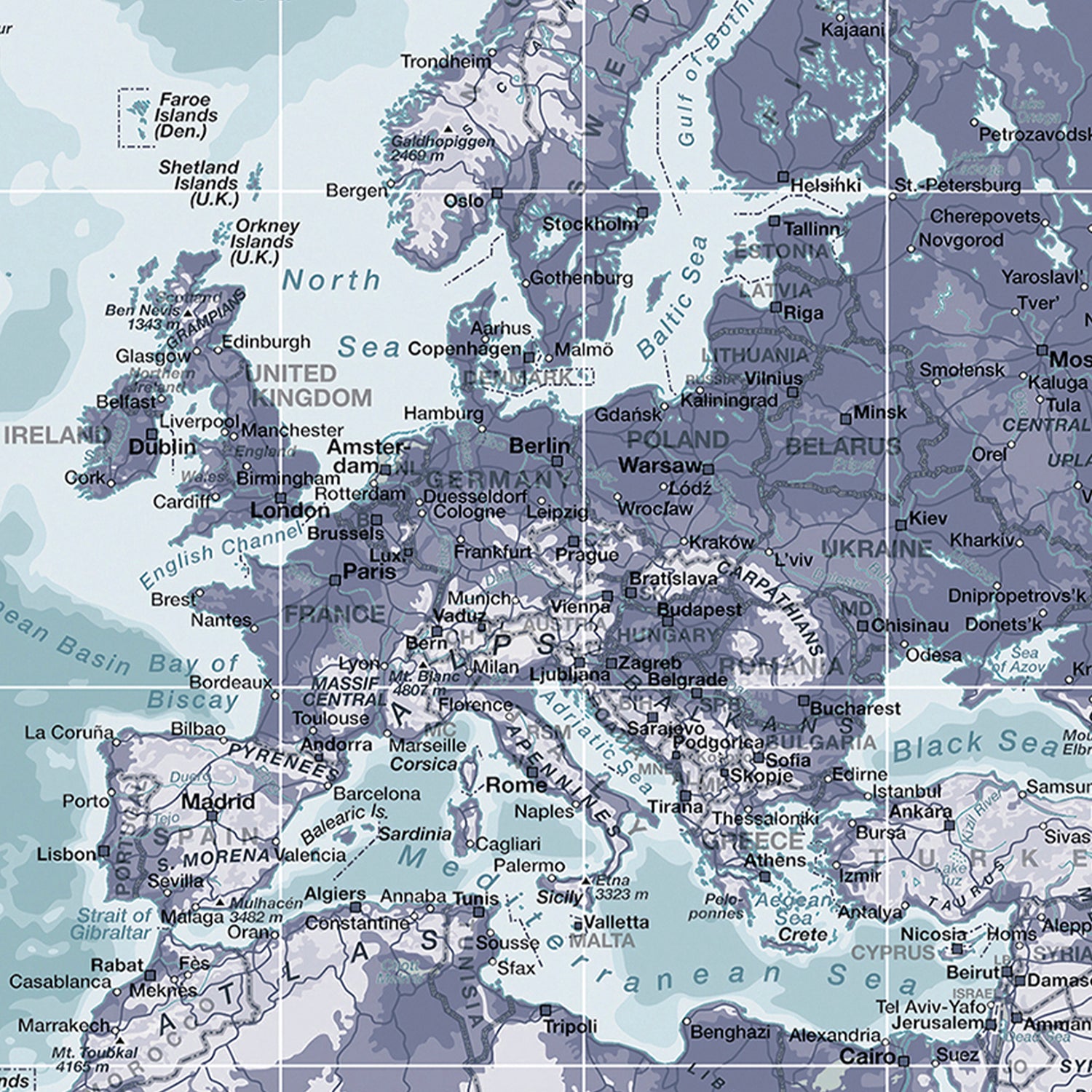 Verdenskort i egetræsramme - Ice Blue - Opslagstavle - Incado