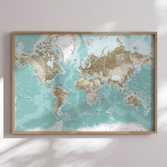 Verdenskort i egetræsramme - Winter - Plakat - Incado