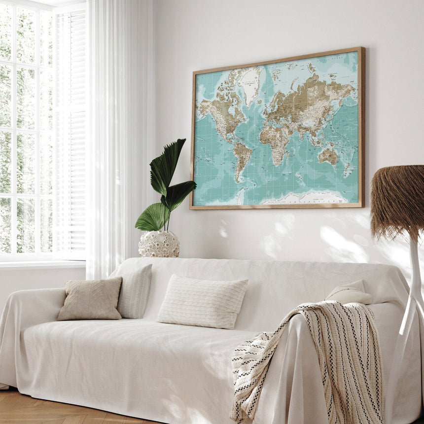 Verdenskort i egetræsramme - Winter - Plakat - Incado