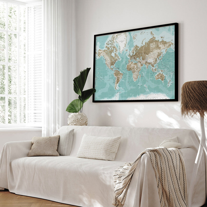 Verdenskort med sort ramme - Winter - Opslagstavle - Incado