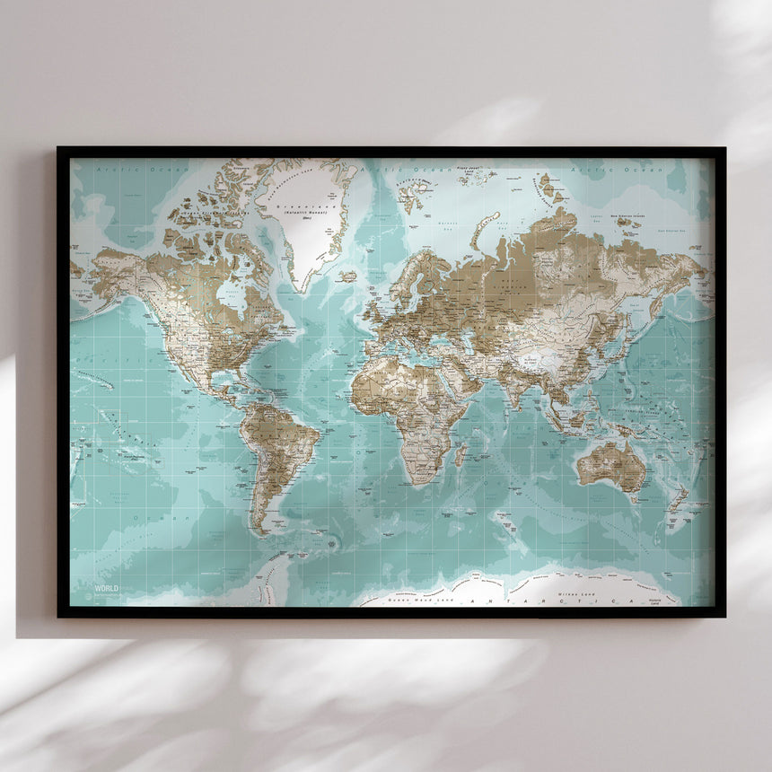 Verdenskort i sort ramme - Winter - Plakat - Incado