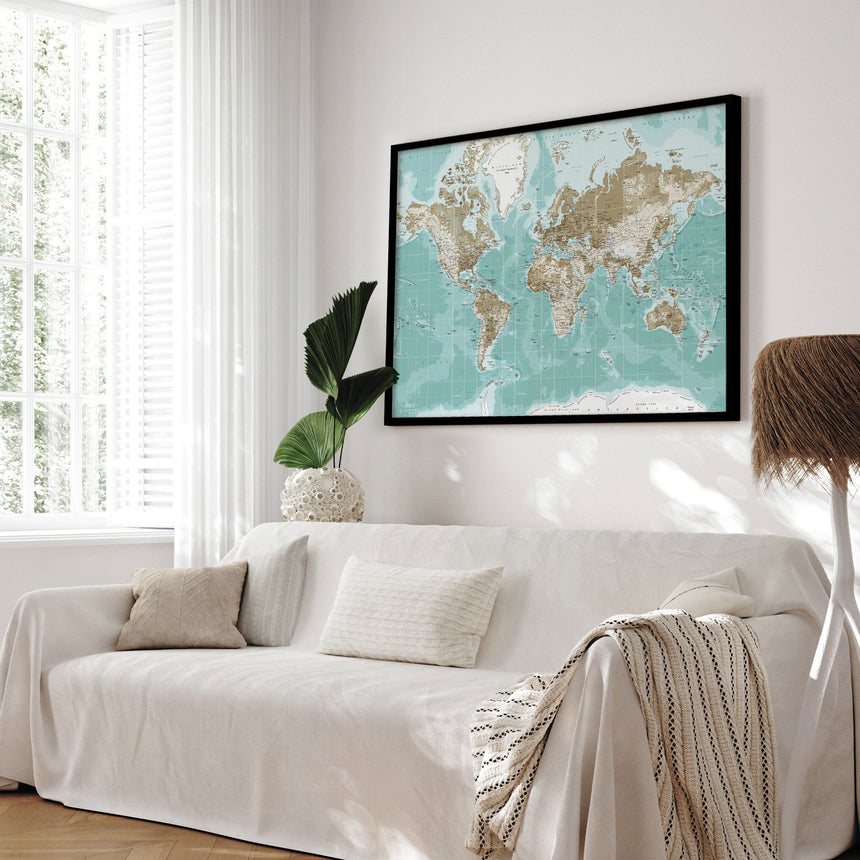 Verdenskort i sort ramme - Winter - Plakat - Incado