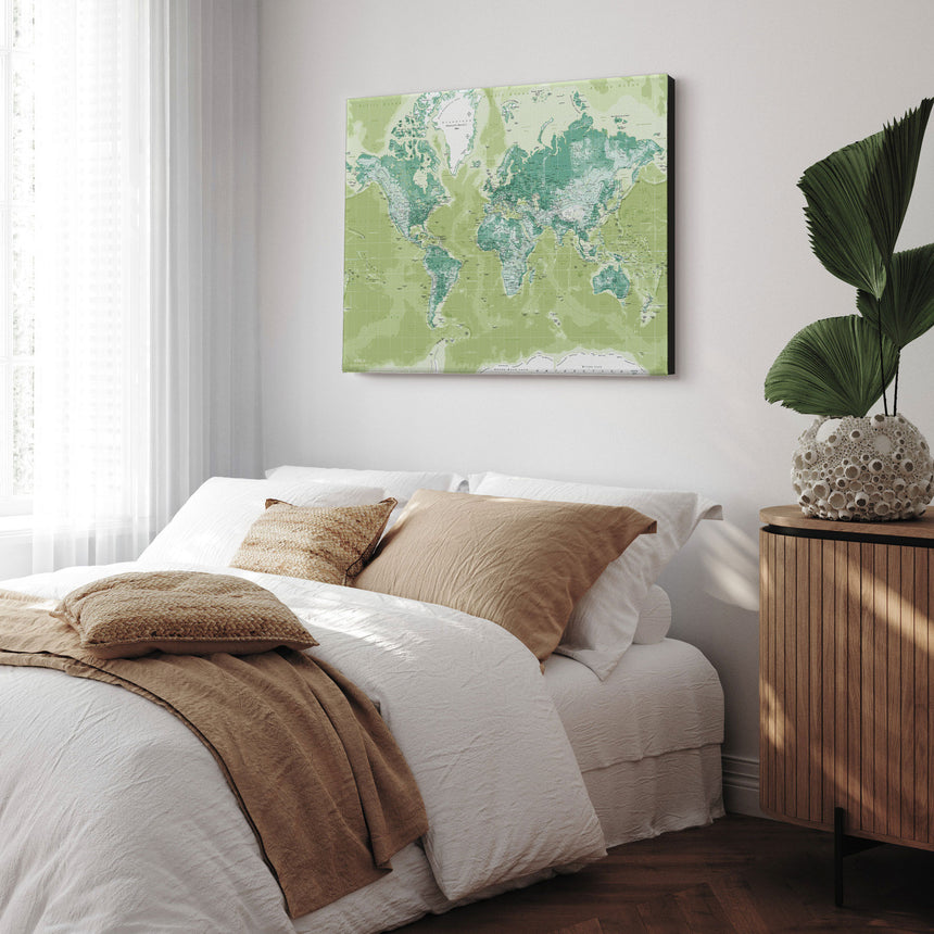 Verdenskort - Green - Lærredstryk - Incado