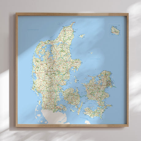 Danmarkskort i egetræsramme - Classic - Plakat - Incado