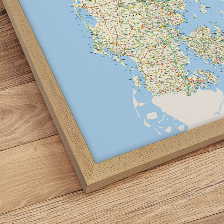 Danmarkskort i egetræsramme - Classic - Plakat - Incado