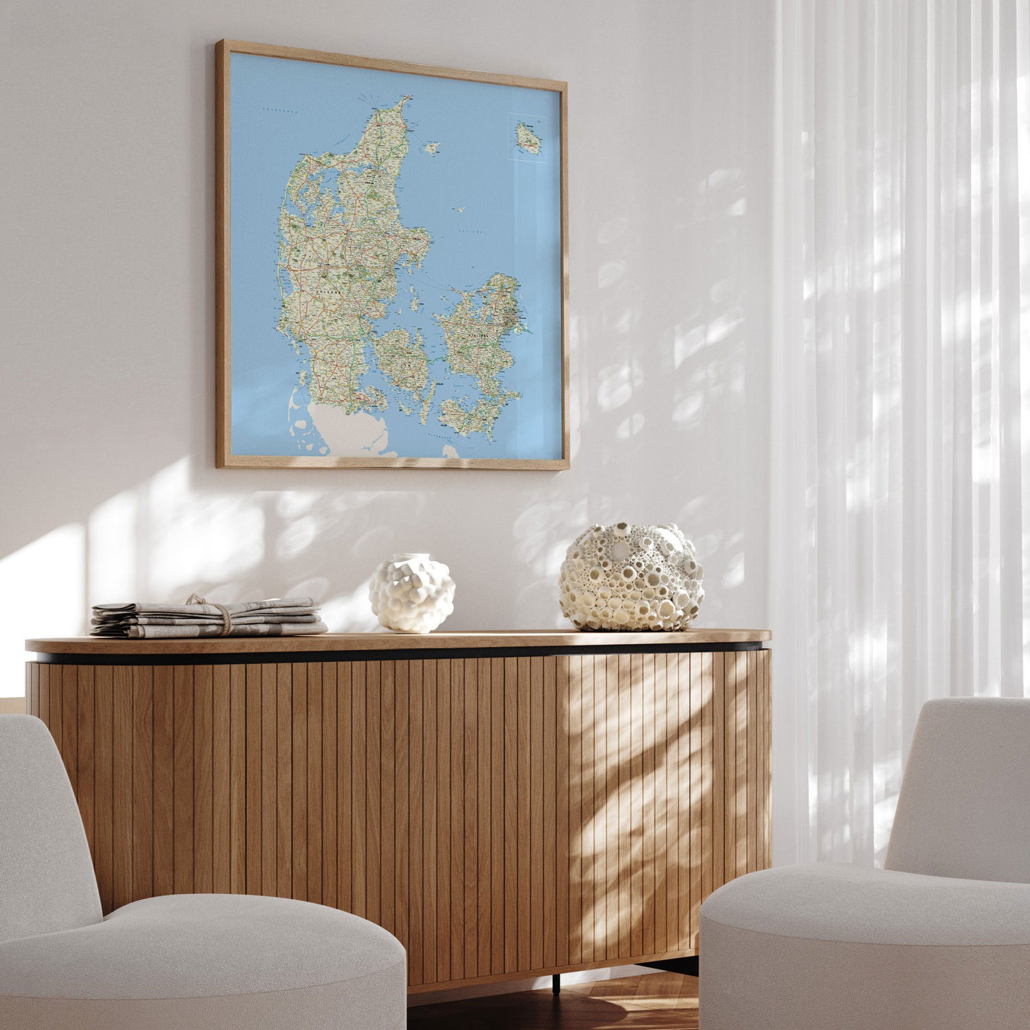 Danmarkskort i egetræsramme - Classic - Plakat - Incado