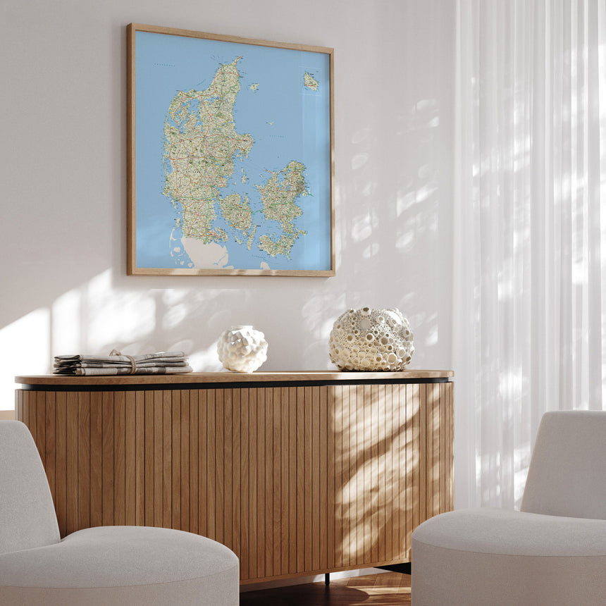Danmarkskort i egetræsramme - Classic - Plakat - Incado