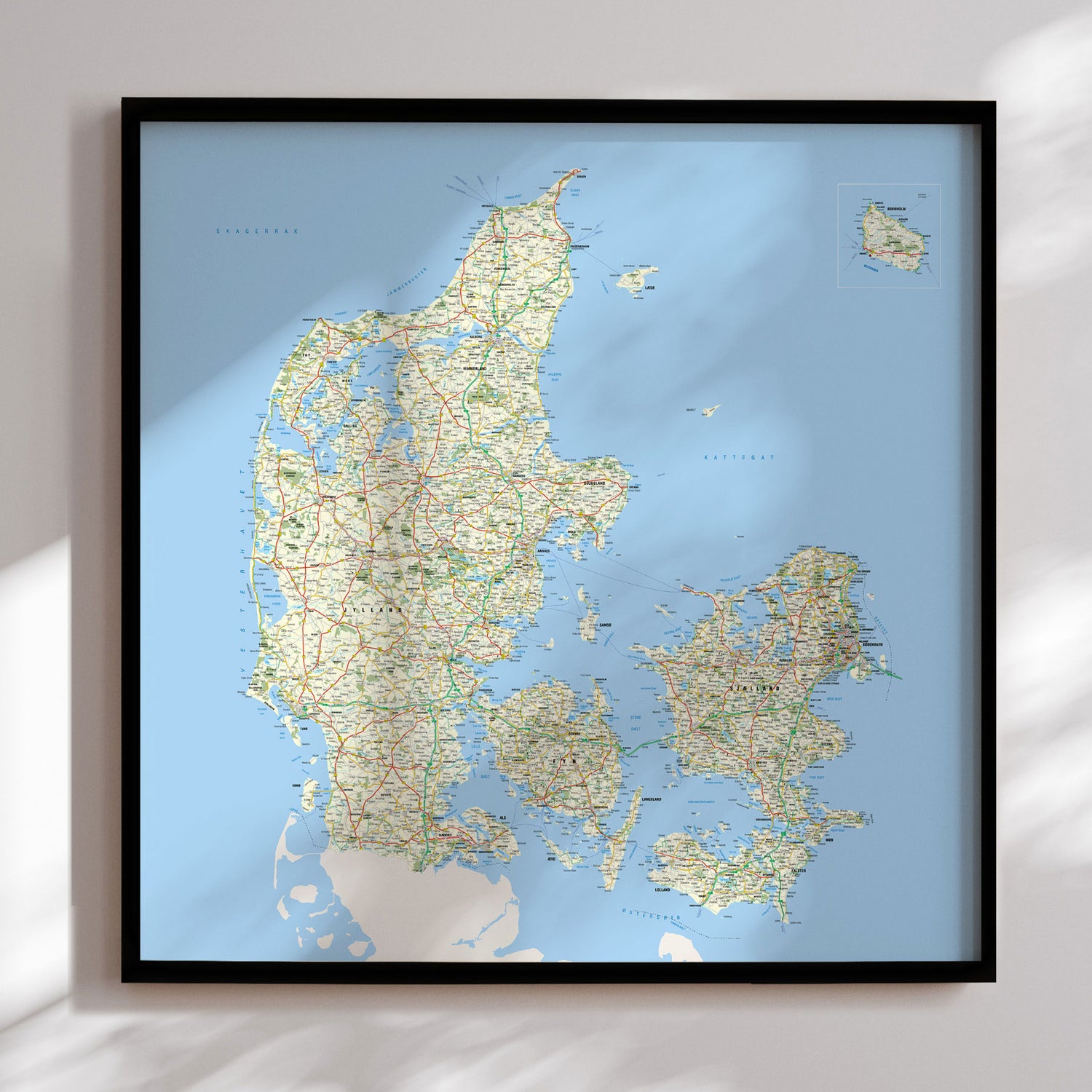 Danmarkskort i sort ramme - Classic - Plakat - Incado