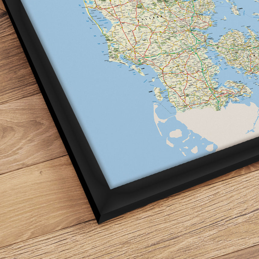 Danmarkskort i sort ramme - Classic - Plakat - Incado