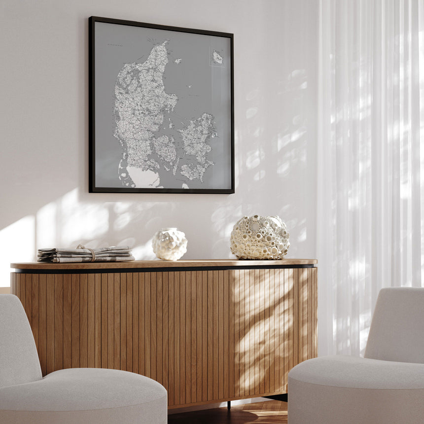 Danmarkskort i sort ramme - Grey - Opslagstavle - Incado