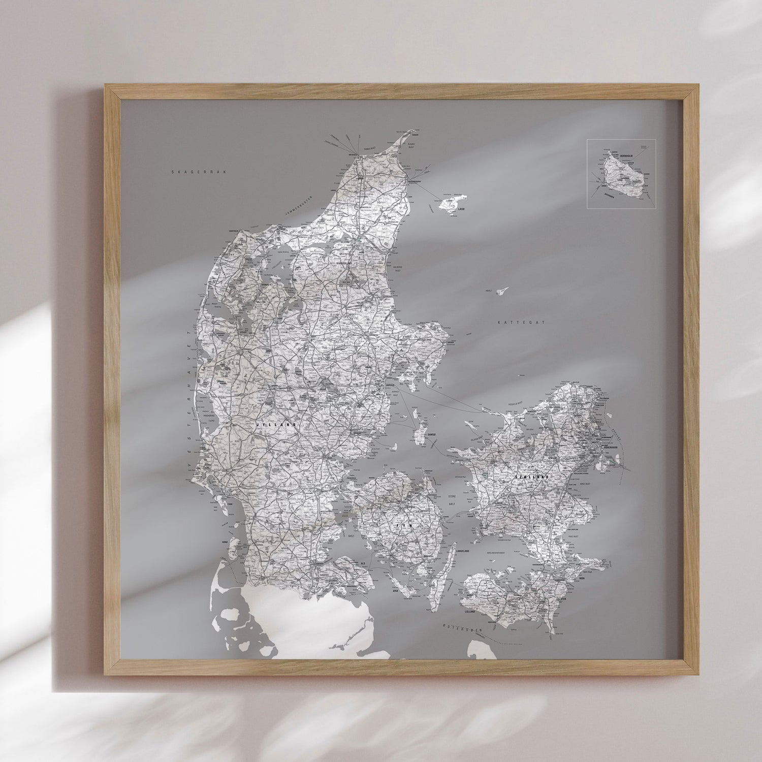 Danmarkskort - Grey - Plakat - Incado