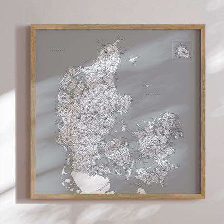 Danmarkskort - Grey - Plakat - Incado