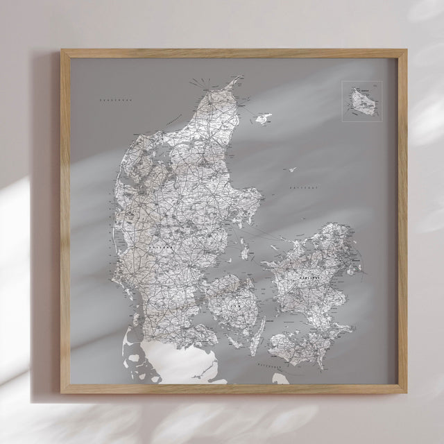 Danmarkskort - Grey - Plakat - Incado