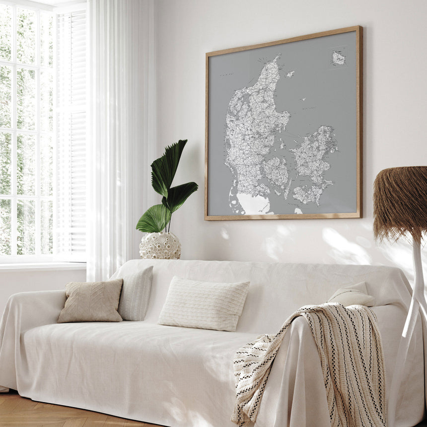 Danmarkskort i egetræsramme - Grey - Opslagstavle - Incado