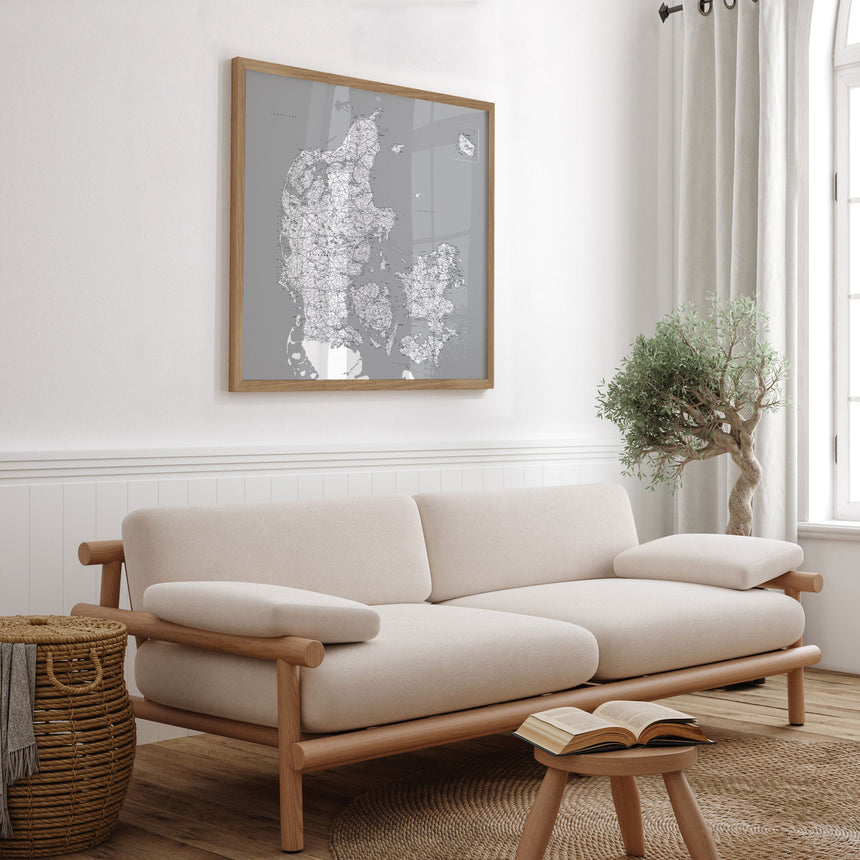 Danmarkskort - Grey - Plakat - Incado