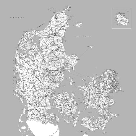 Danmarkskort - Grey - Lærredstryk - Incado