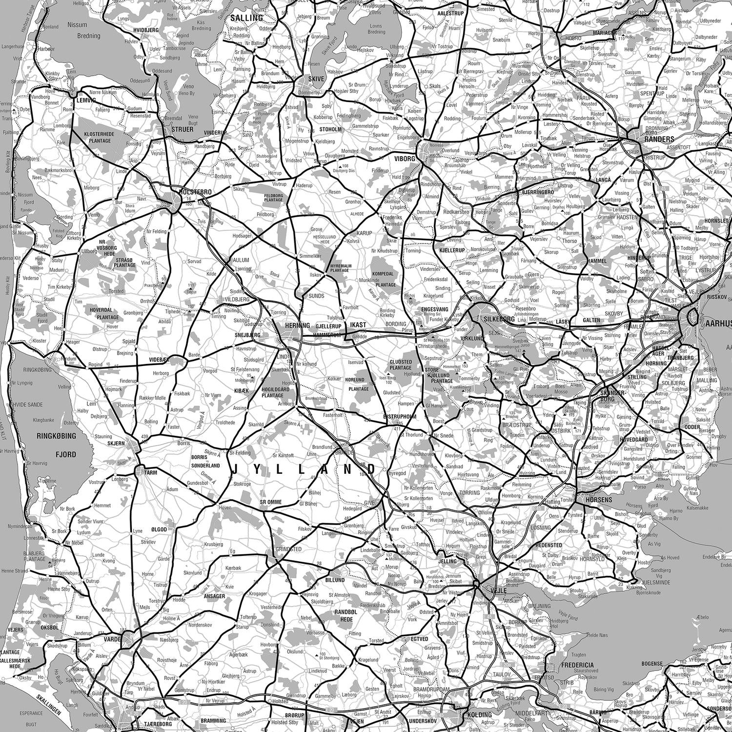 Danmarkskort i egetræsramme - Grey - Opslagstavle - Incado