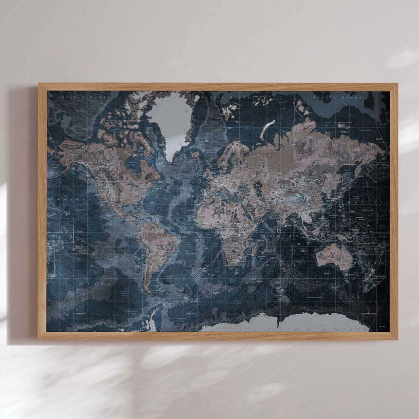 Verdenskort - Modern Blue - Plakat - Incado