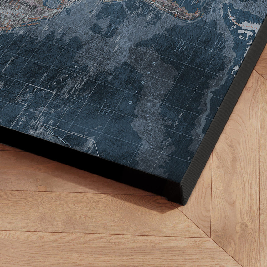 Verdenskort - Modern Blue - Lærredstryk - Incado