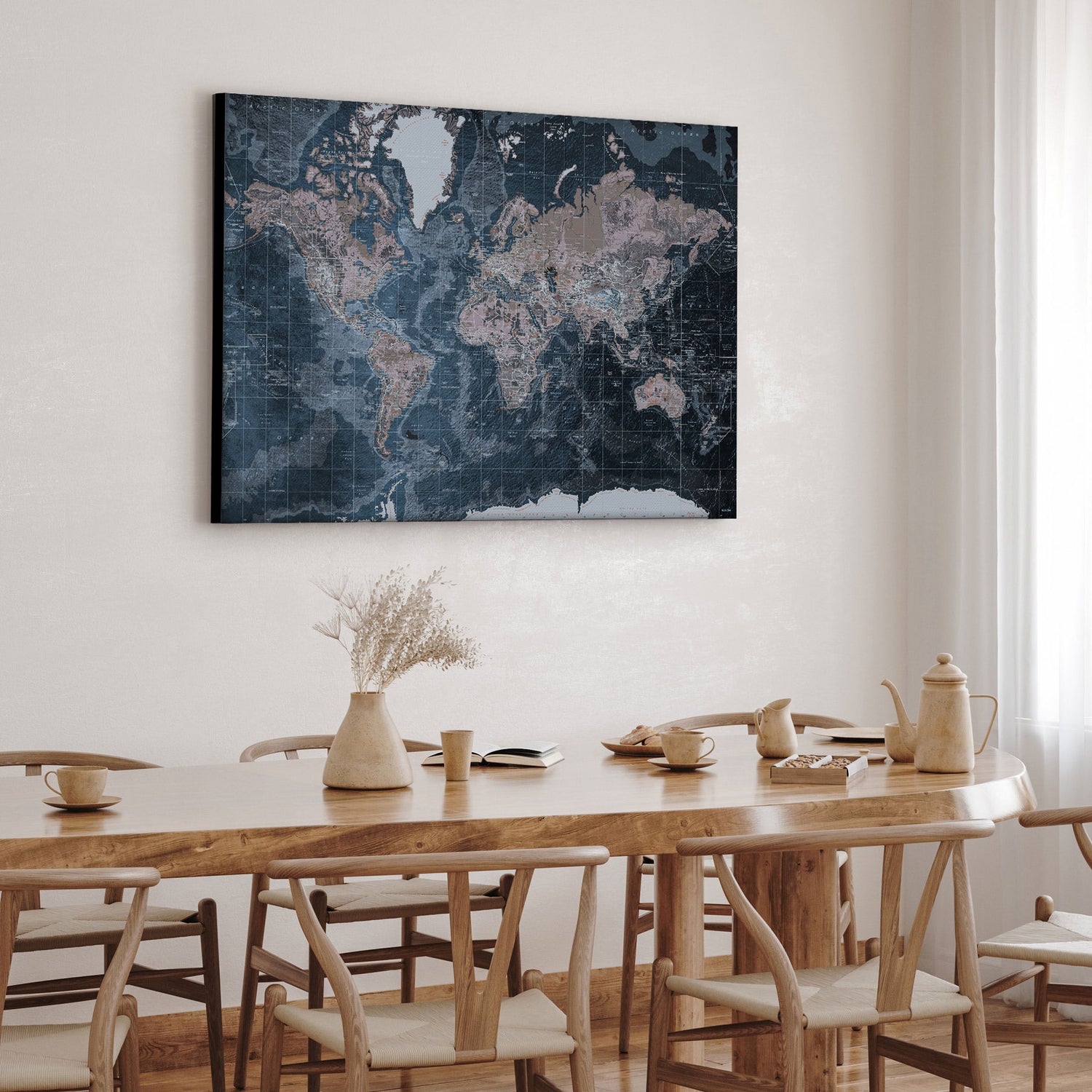 Verdenskort - Modern Blue - Lærredstryk - Incado