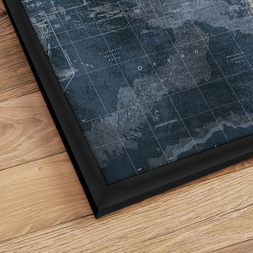 Verdenskort i sort ramme - Modern Blue - Plakat - Incado