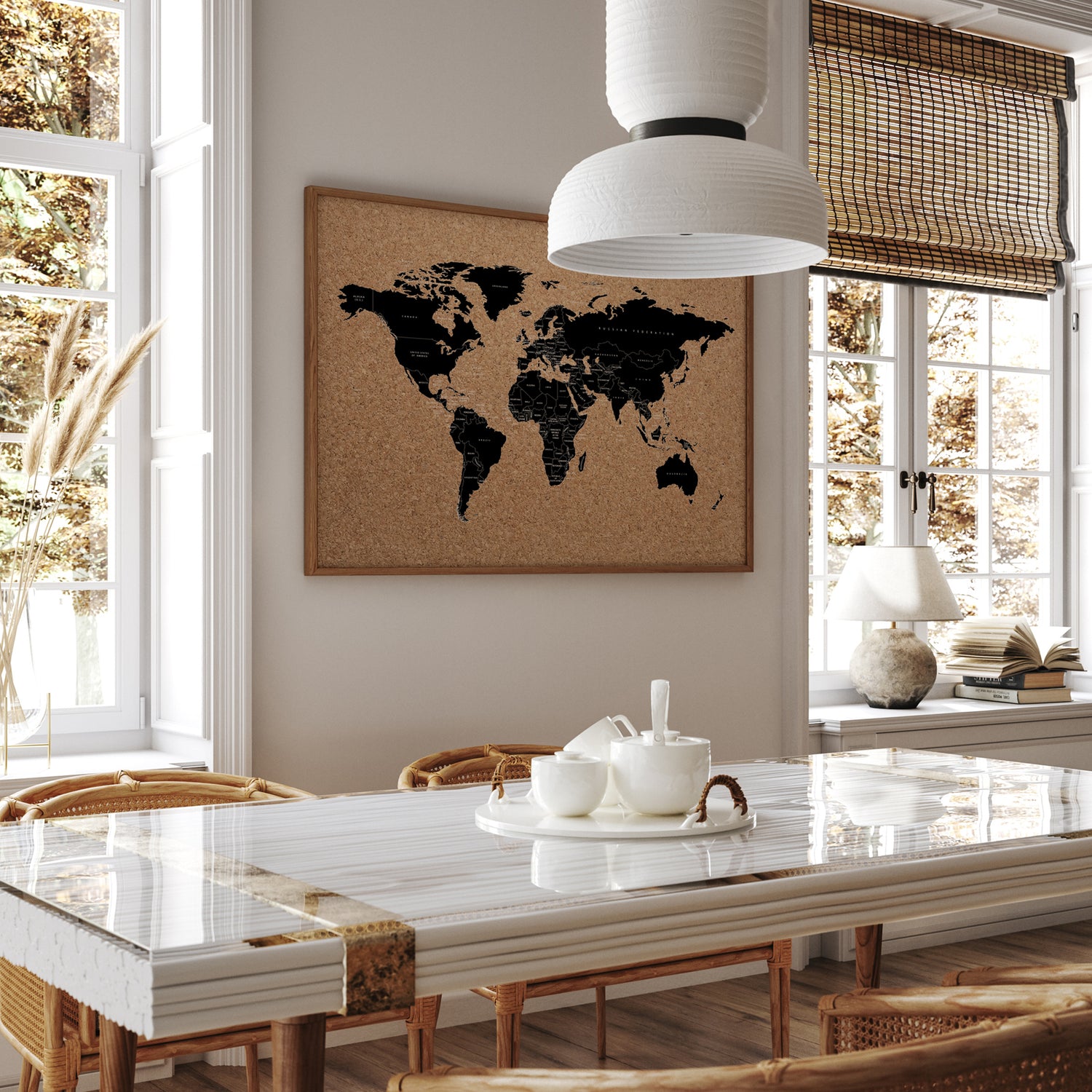 Verdenskort på kork med egetræsramme - Light - Opslagstavle - Incado