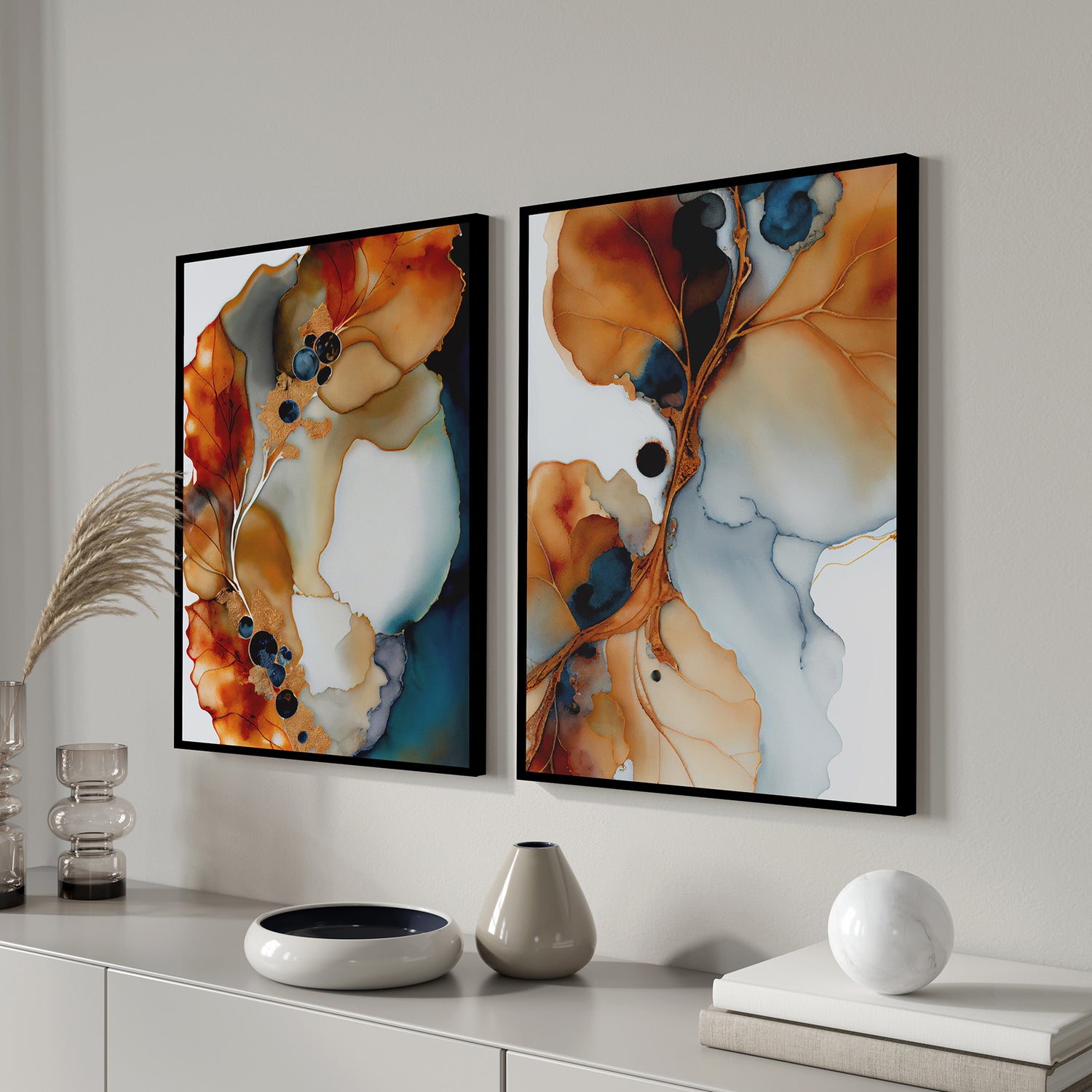 Håndlavet maleri med sort ramme - Aquarelle II - Mixed media - Incado