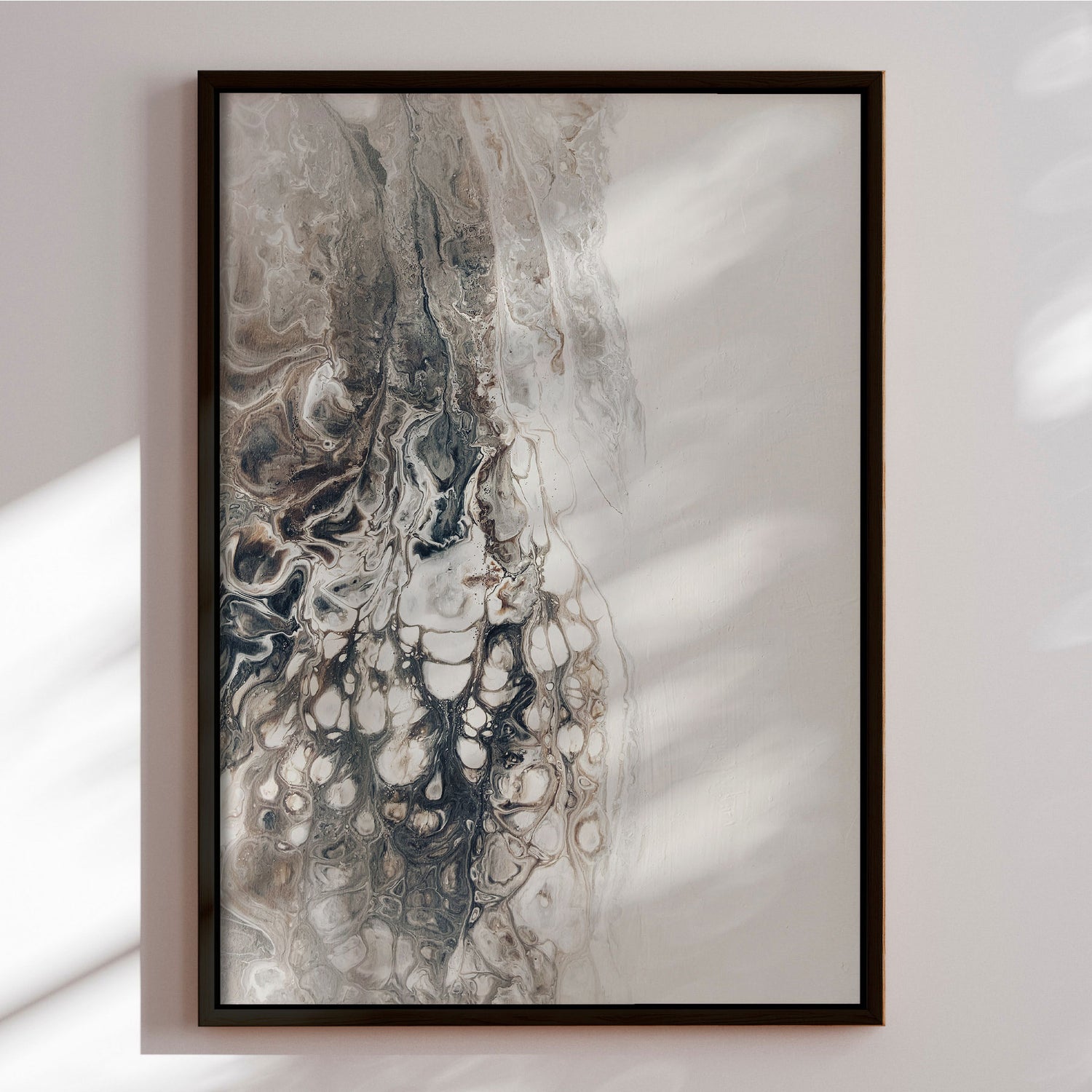 Håndlavet maleri med sort ramme - Beige Composition II - Mixed media - Incado