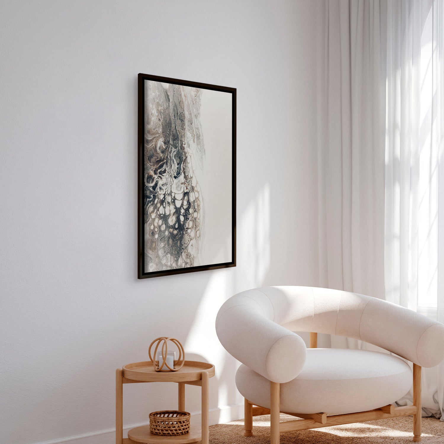 Håndlavet maleri med sort ramme - Beige Composition II - Mixed media - Incado