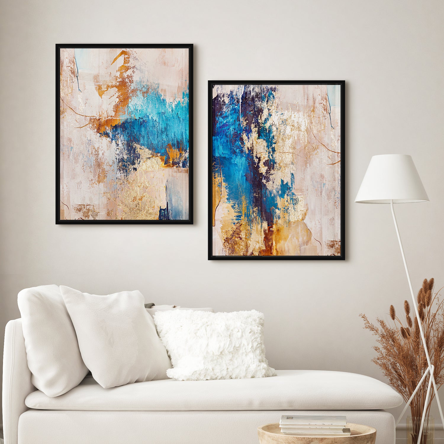 Håndlavet maleri med sort ramme - Blue Feeling - Mixed media - Incado