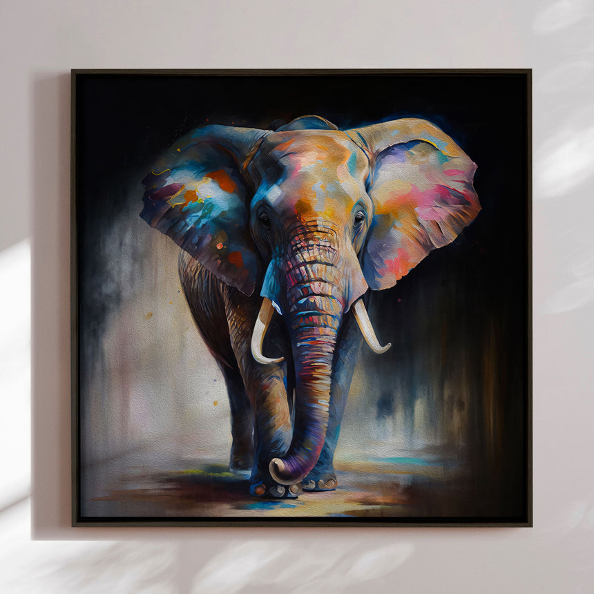 Håndlavet maleri med ramme - Colorful Elephant - Mixed media - Incado