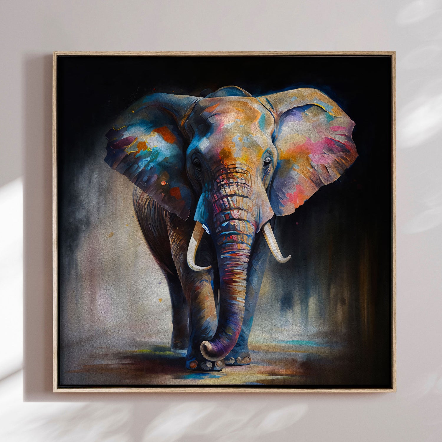 Håndlavet maleri med ramme - Colorful Elephant - Mixed media - Incado