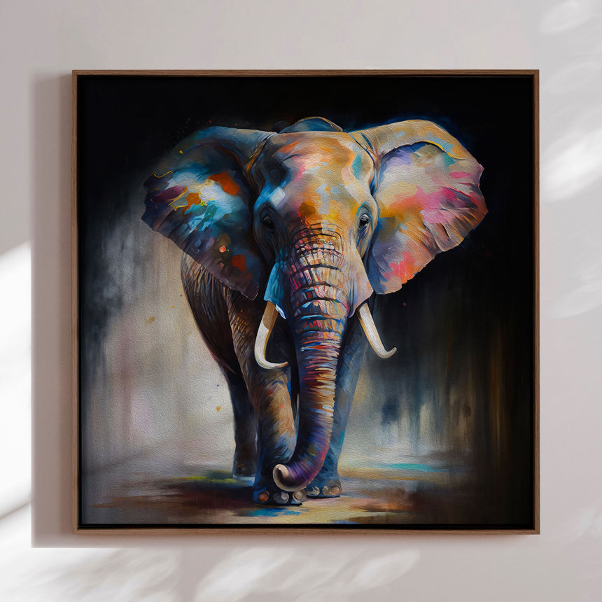 Håndlavet maleri med ramme - Colorful Elephant - Mixed media - Incado
