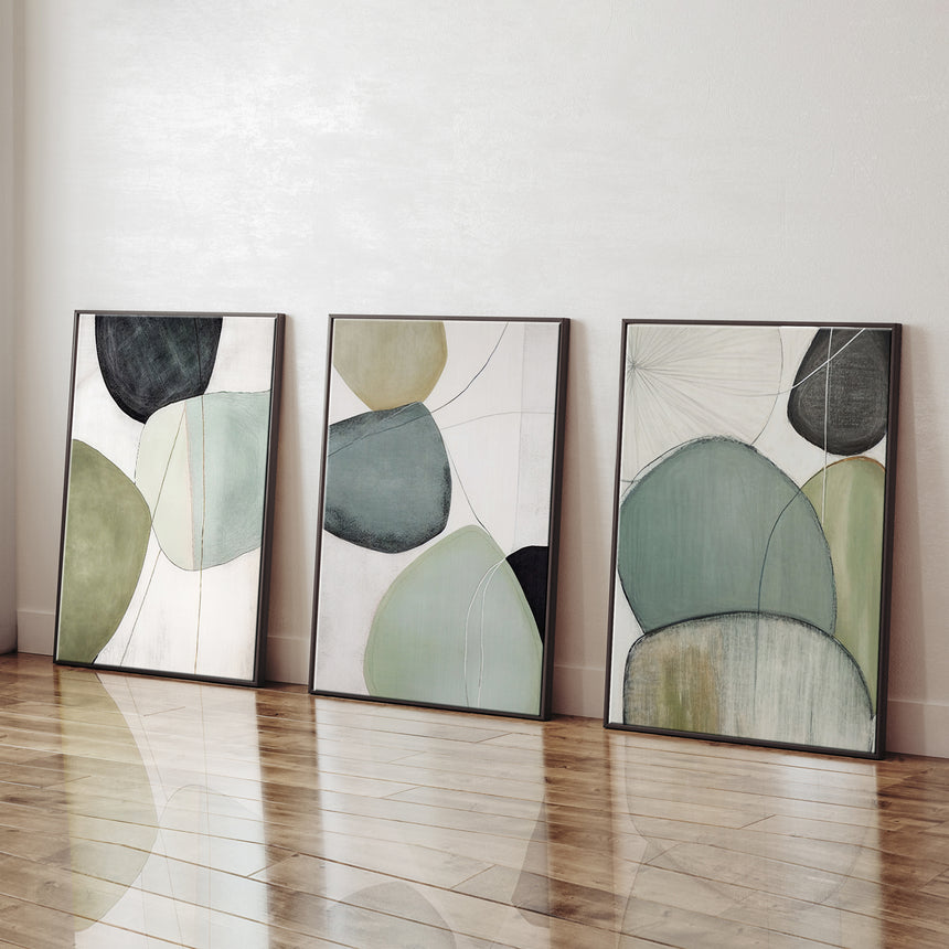 Håndlavet maleri med sort ramme - Green II - Mixed media - Incado