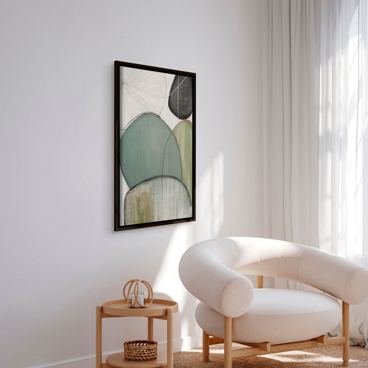 Håndlavet maleri med sort ramme - Green III - Mixed media - Incado