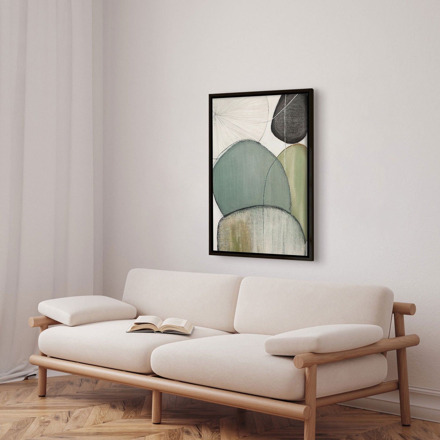 Håndlavet maleri med sort ramme - Green III - Mixed media - Incado