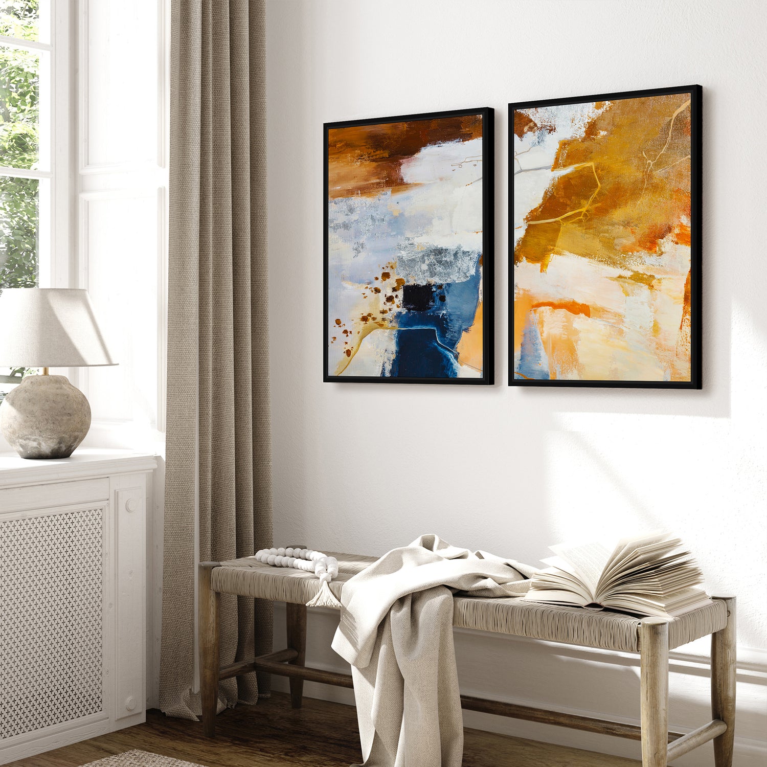 Håndlavet maleri med sort ramme - Okker Feeling II - Mixed media - Incado