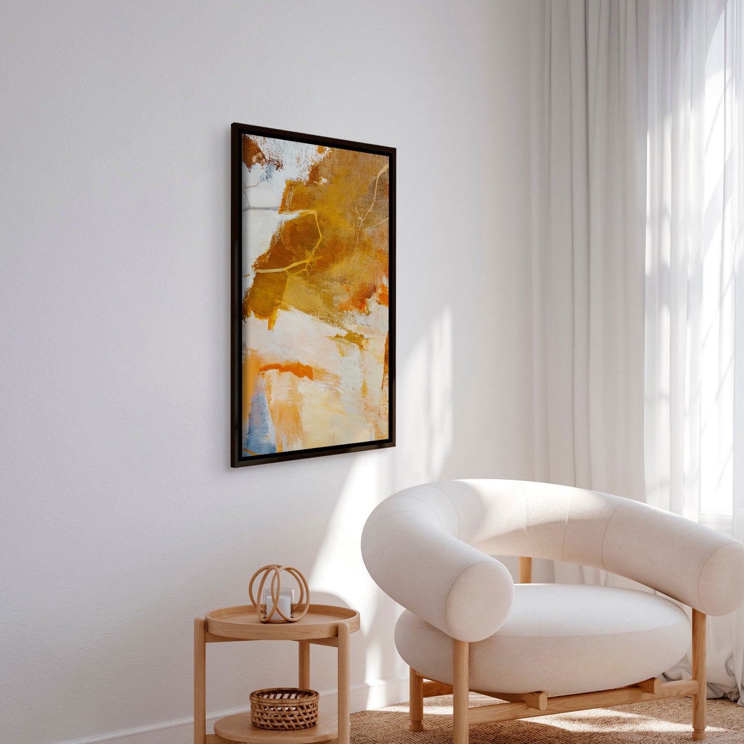 Håndlavet maleri med sort ramme - Okker Feeling II - Mixed media - Incado