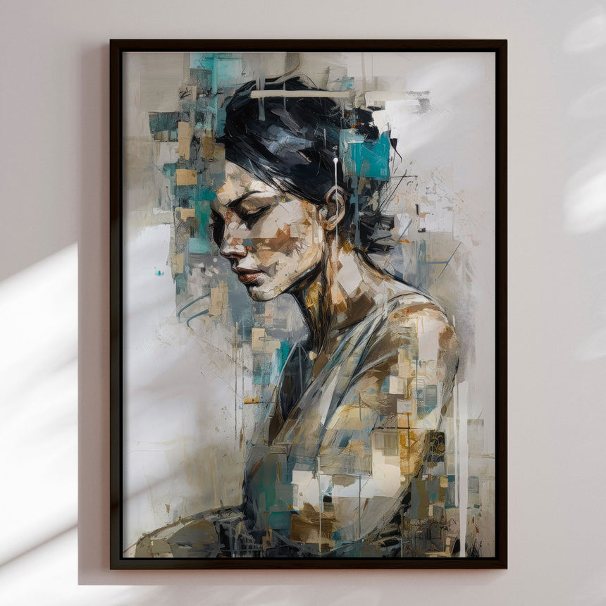 Håndlavet maleri med sort ramme - Abstract Lady - Mixed media - Incado