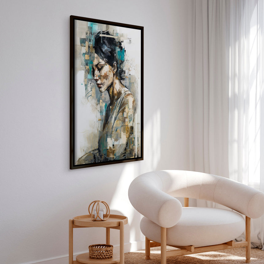 Håndlavet maleri med sort ramme - Abstract Lady - Mixed media - Incado