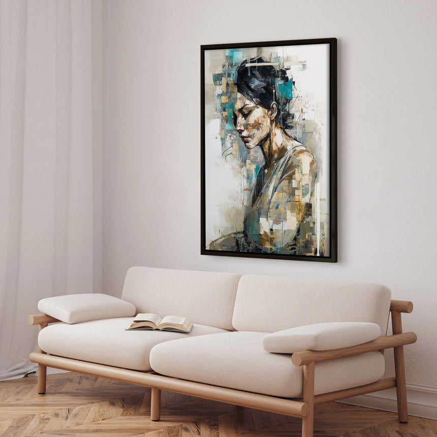 Håndlavet maleri med sort ramme - Abstract Lady - Mixed media - Incado