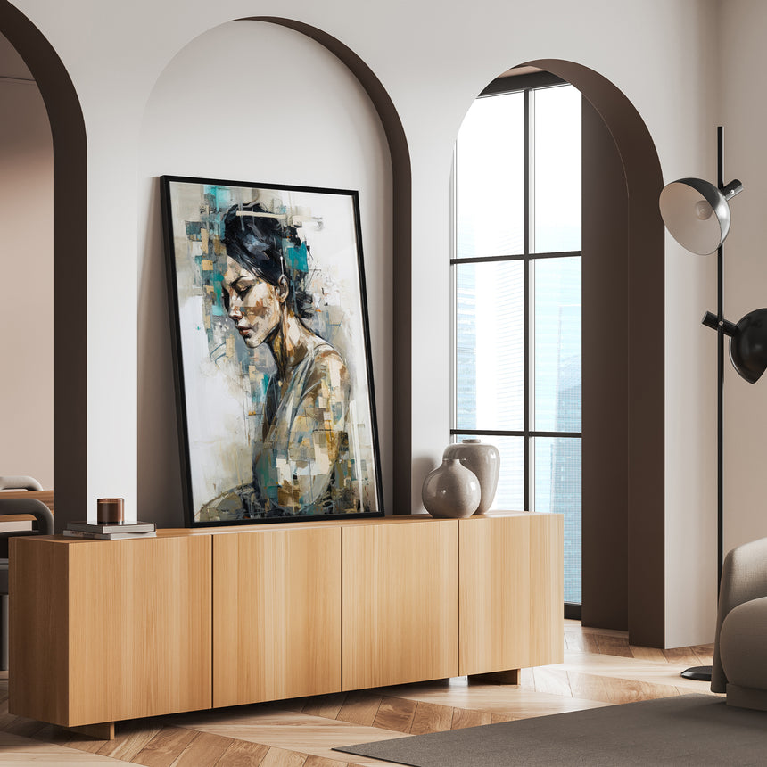 Håndlavet maleri med sort ramme - Abstract Lady - Mixed media - Incado