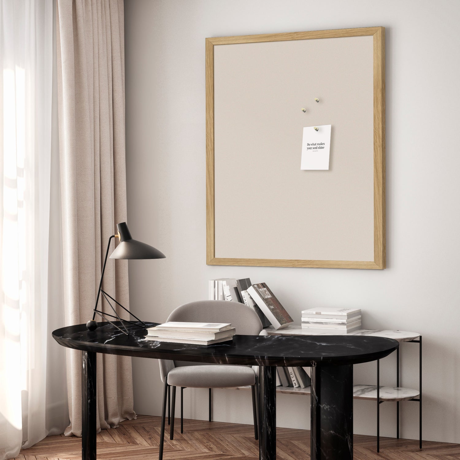 Opslagstavle med egetræsramme - Coconut Milk - Incado