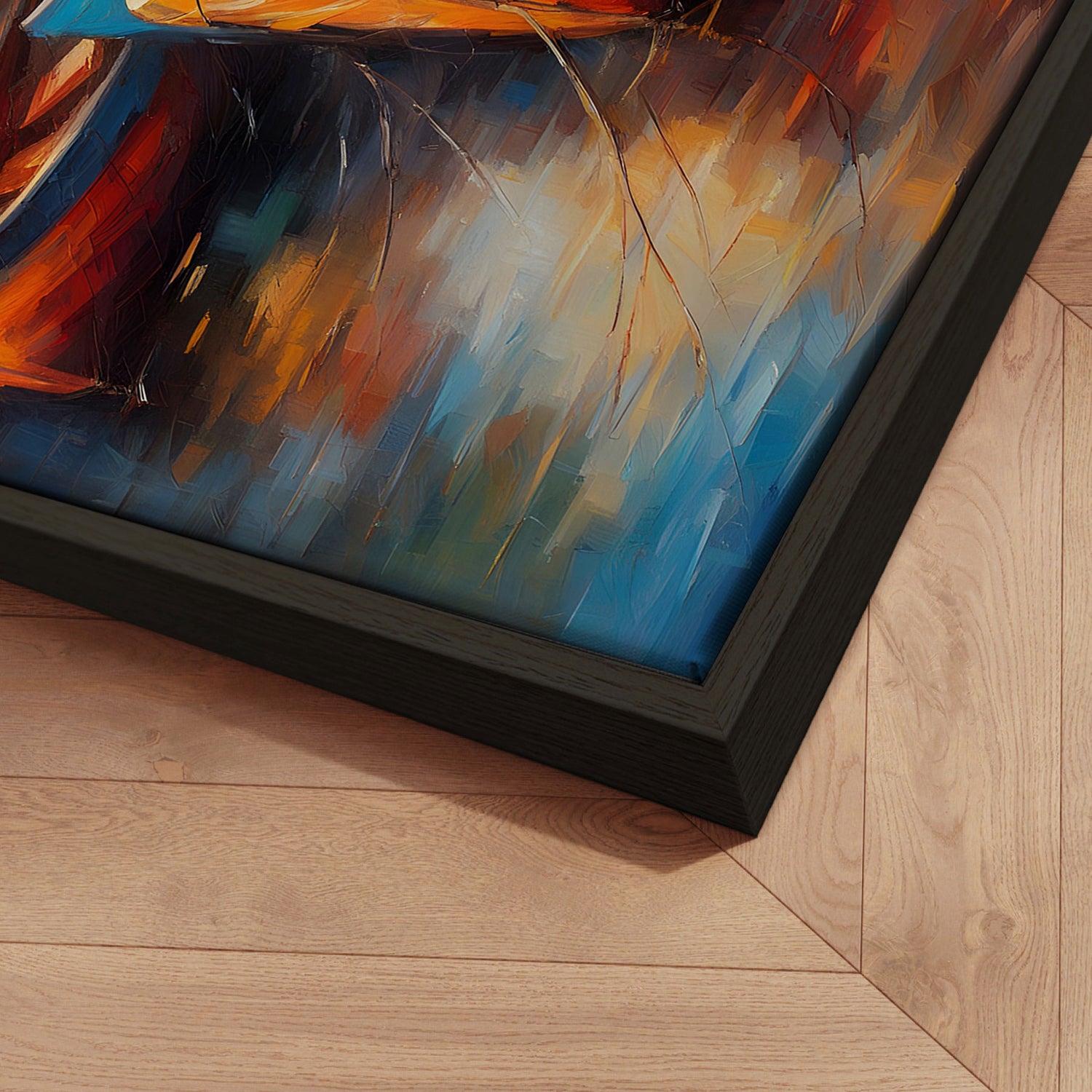 Håndlavet maleri med ramme - Bådhavn I - Mixed media - Incado