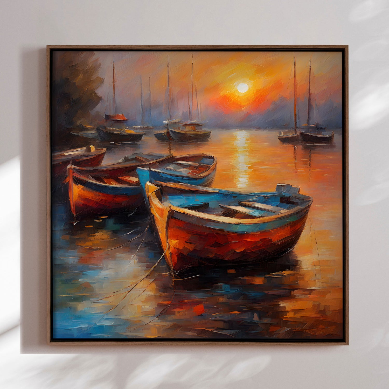 Håndlavet maleri med ramme - Bådhavn I - Mixed media - Incado