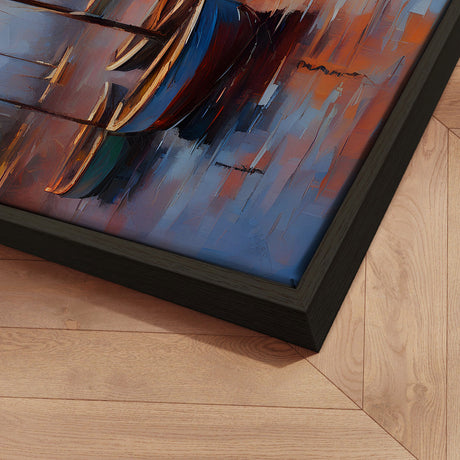 Håndlavet maleri med ramme - Bådhavn II - Mixed media - Incado